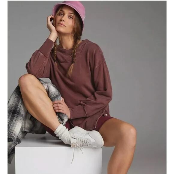 Anthropologie Daily Practice Twist Collar Hoodie in Oatmeal Sz M Beige - Picture 2 of 11